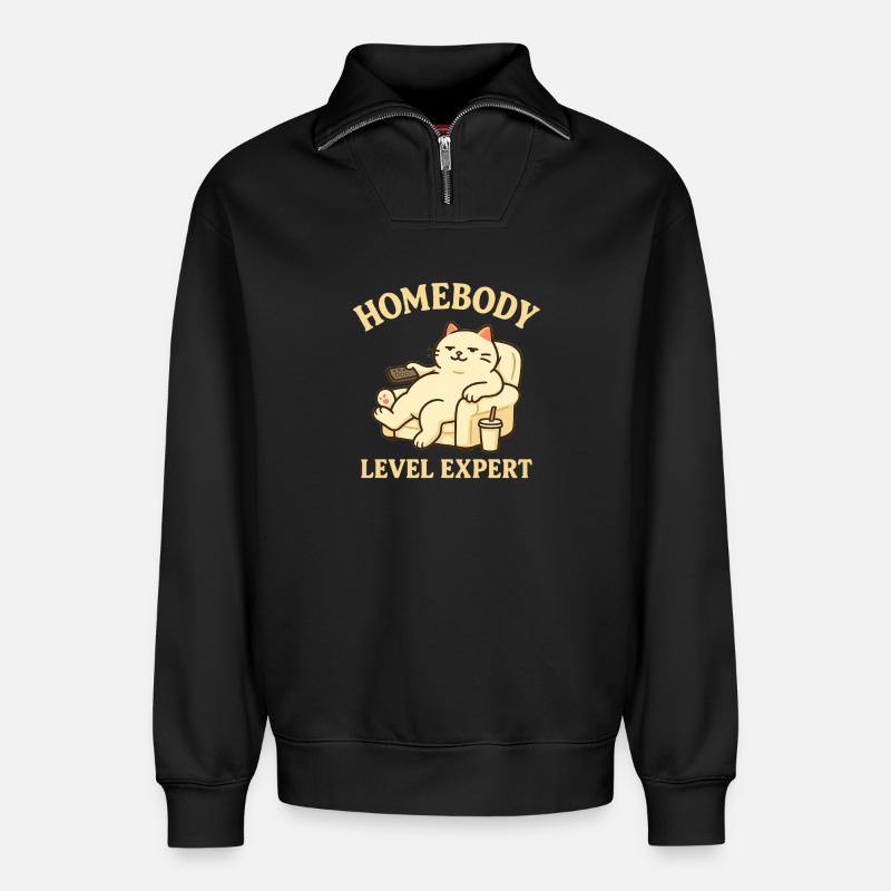 Stubenhocker: Level Experte - Relaxed Unisex Organic Half Zip Sweatshirt – von SPREAD - Schwarz