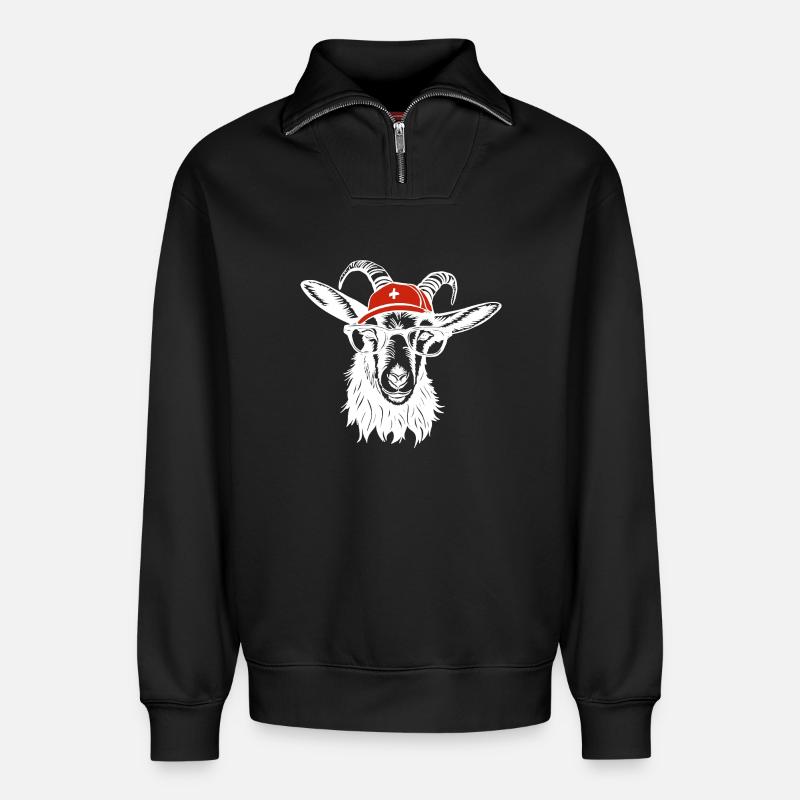 Billy bouc blanc - Sweat unisexe décontracté en coton biologique à demi-zip – de SPREAD - noir