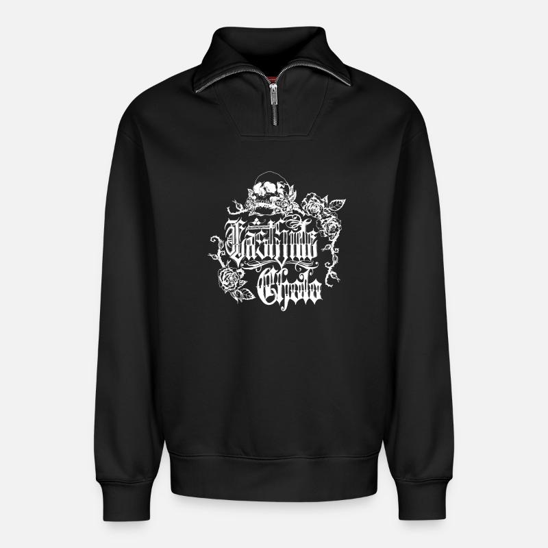 Skull Rose Gothic Design - Relaxed Unisex Organic Half Zip Sweatshirt – von SPREAD - Schwarz