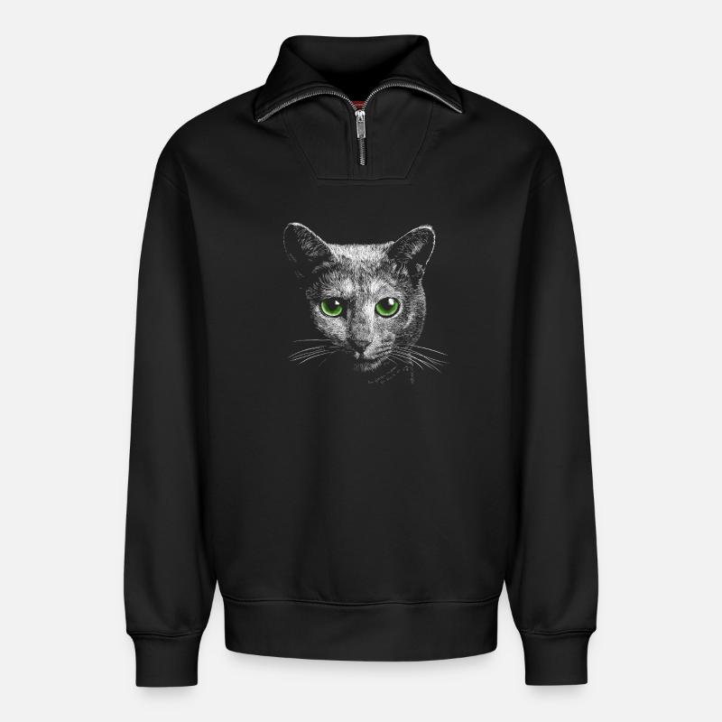 Katze - Relaxed Unisex Organic Half Zip Sweatshirt – von SPREAD - Schwarz