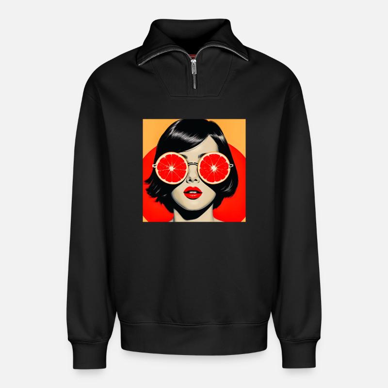 Moderne fruchtige Vision - Relaxed Unisex Organic Half Zip Sweatshirt – von SPREAD - Schwarz