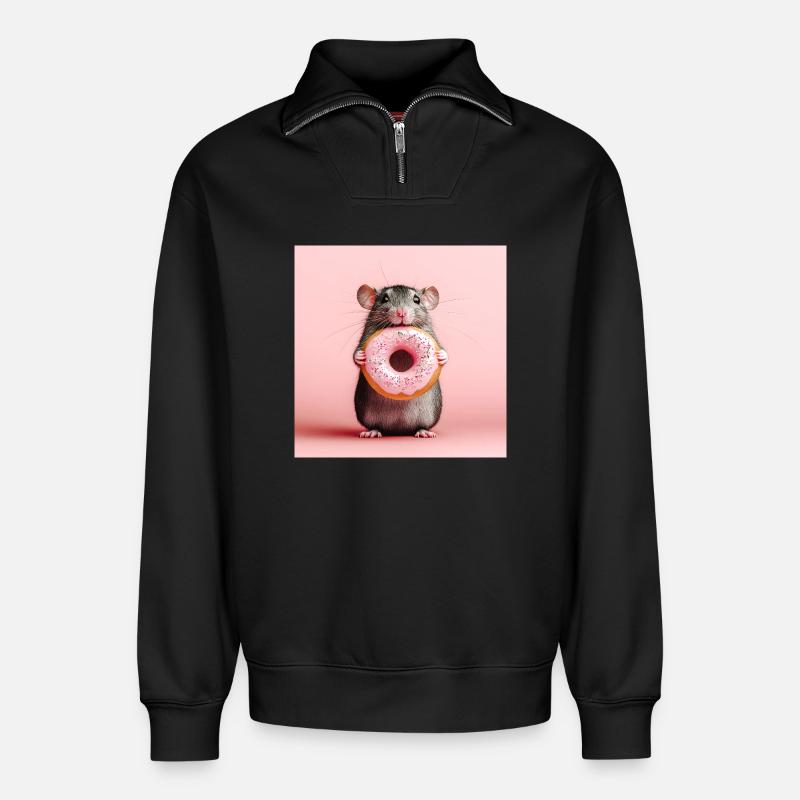 Süße Maus mit buntem Donut - Relaxed Unisex Organic Half Zip Sweatshirt – von SPREAD - Schwarz