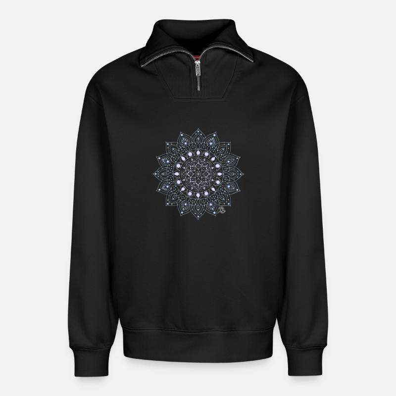 Geometrisches Mandala Muster - Relaxed Unisex Organic Half Zip Sweatshirt – von SPREAD - Schwarz