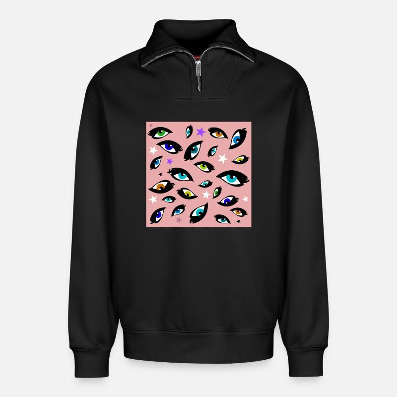 bunte Augen - Relaxed Unisex Organic Half Zip Sweatshirt – von SPREAD - Schwarz