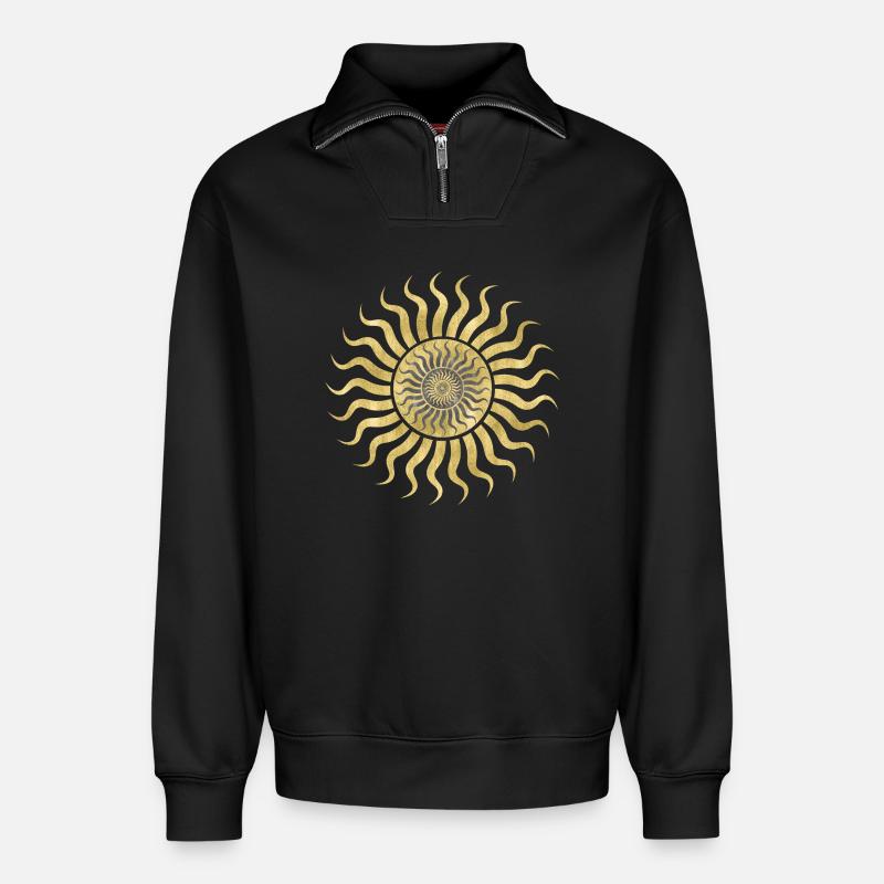 Soleil or & noir - Sweat unisexe décontracté en coton biologique à demi-zip – de SPREAD - noir