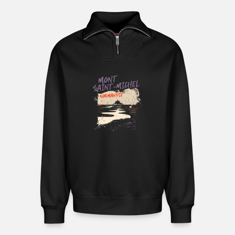 Mont Saint-Michel Normandy - Relaxed Unisex Organic Half Zip Sweatshirt – by SPREAD - black