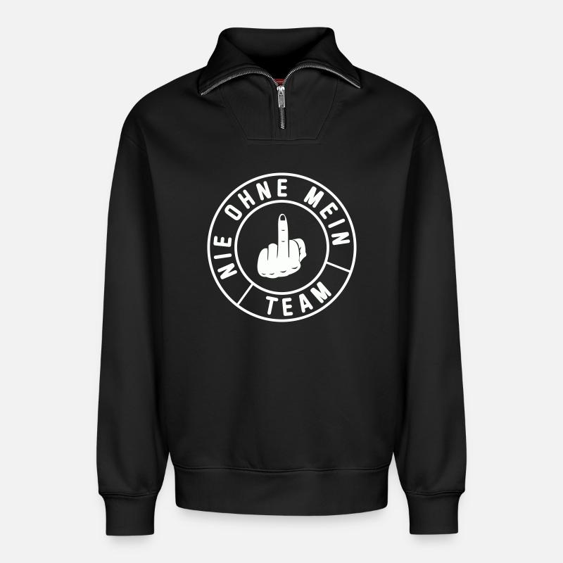 Mein Team Mittelfinger Emblem - Relaxed Unisex Organic Half Zip Sweatshirt – von SPREAD - Schwarz