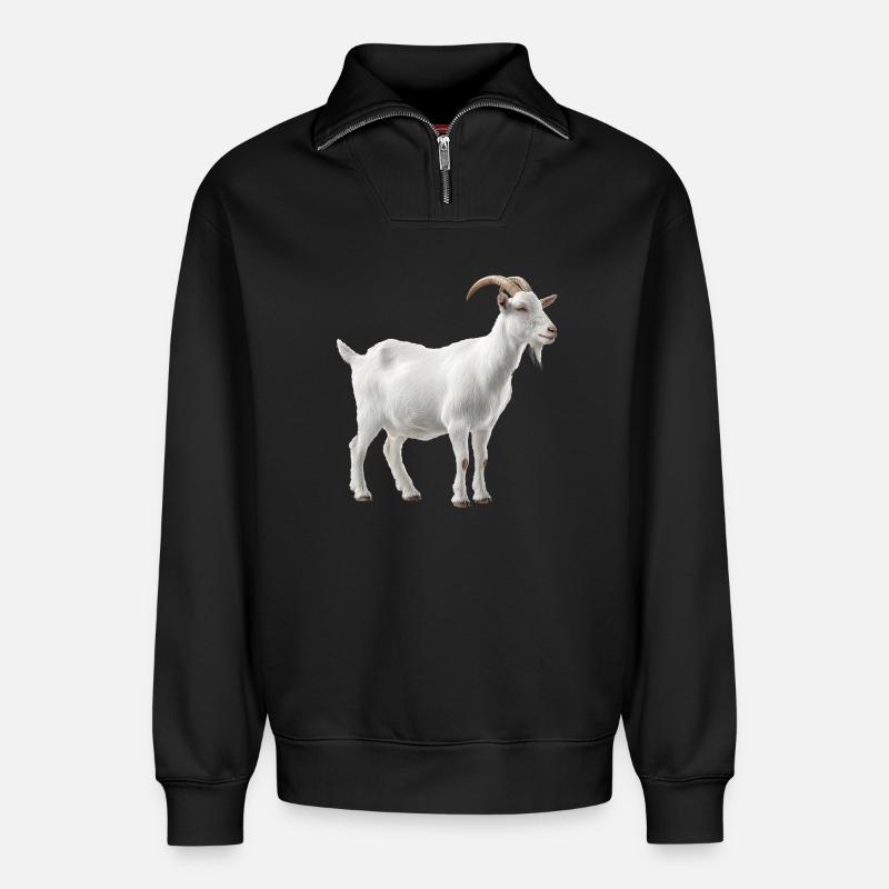 Weiße Bergziege Portrait - Relaxed Unisex Organic Half Zip Sweatshirt – von SPREAD - Schwarz