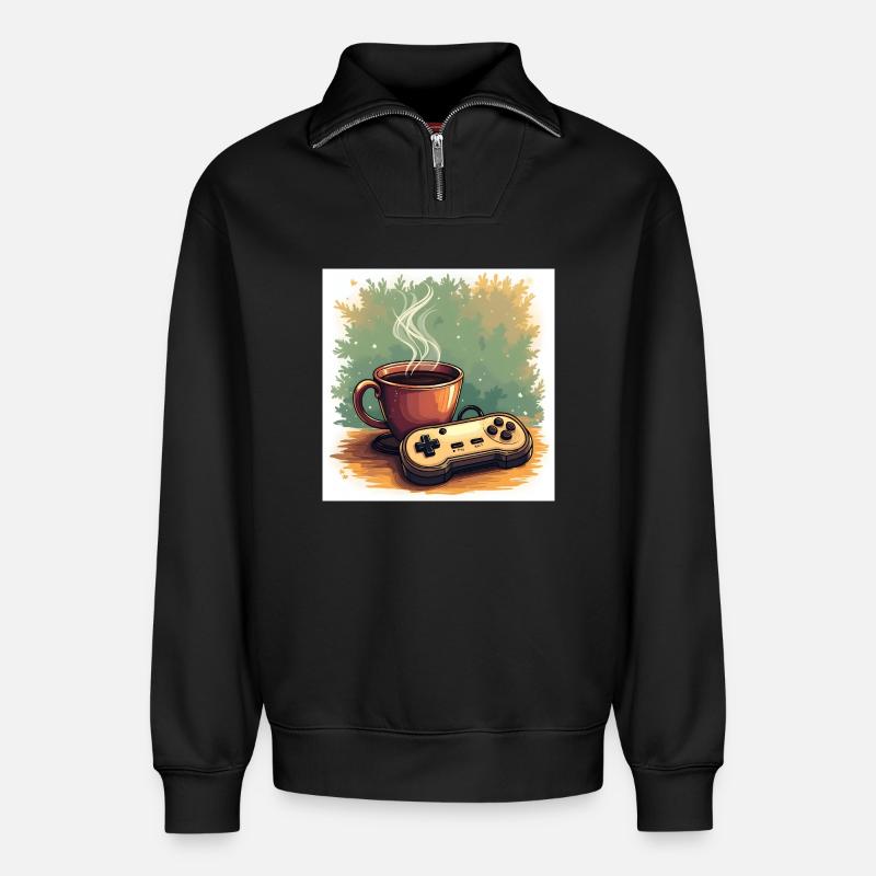 Caffeine & Campaigns - Relaxed Unisex Organic Half Zip Sweatshirt – by SPREAD - black