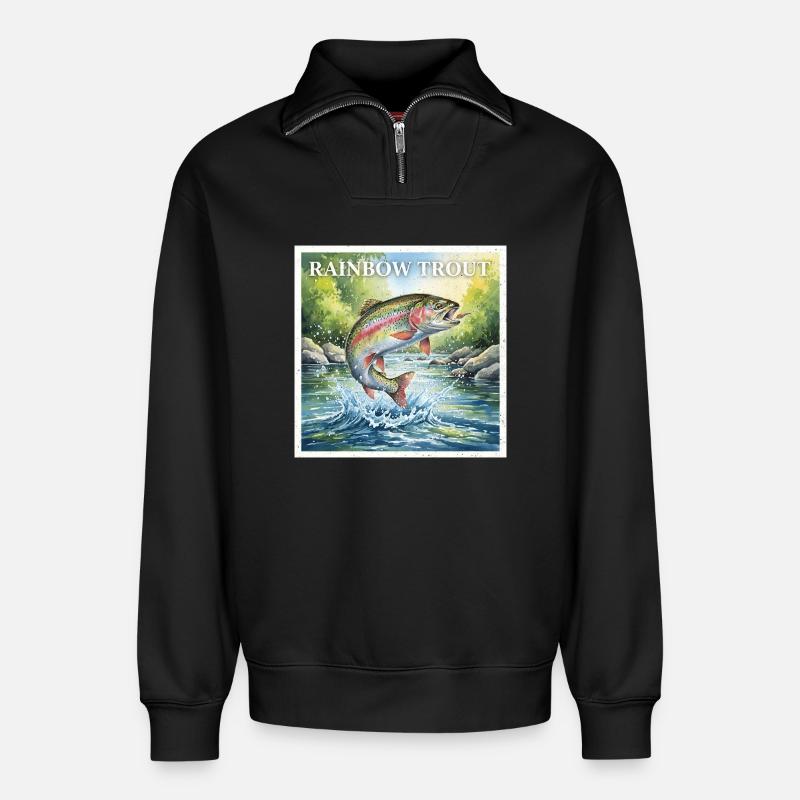 Regenbogenforelle - Relaxed Unisex Organic Half Zip Sweatshirt – von SPREAD - Schwarz