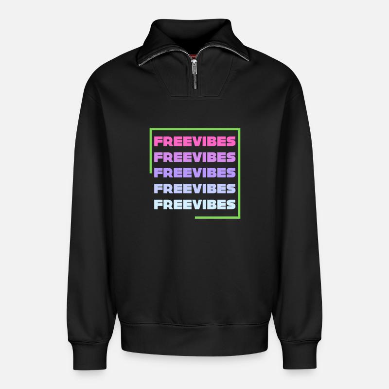 Freie Stimmung - Relaxed Unisex Organic Half Zip Sweatshirt – von SPREAD - Schwarz