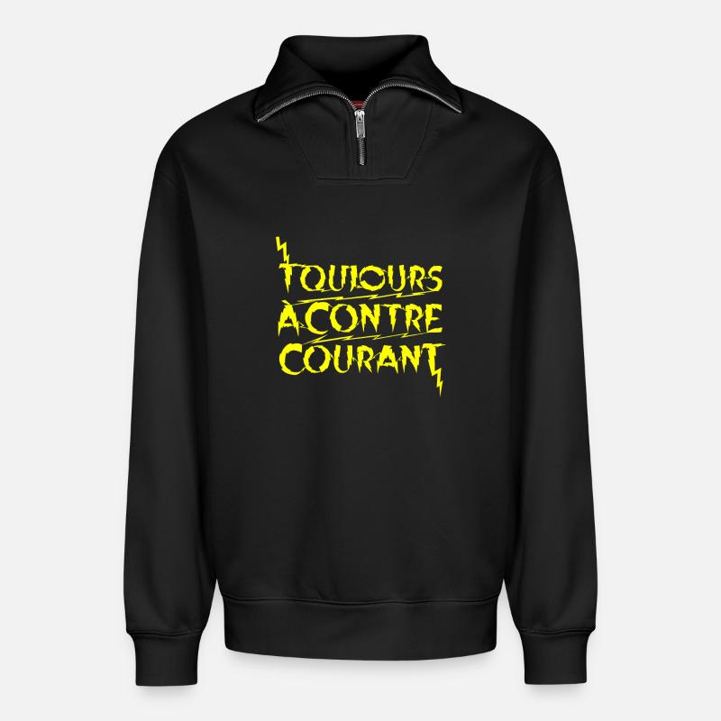 IMMER GEGEN DEN STROM! - Relaxed Unisex Organic Half Zip Sweatshirt – von SPREAD - Schwarz