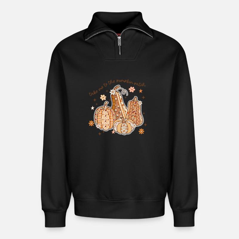Patchwork Kürbis Patch - Relaxed Unisex Organic Half Zip Sweatshirt – von SPREAD - Schwarz