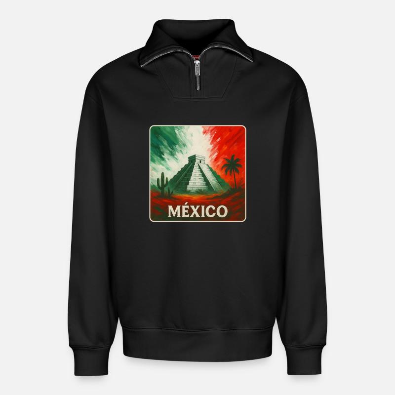 Mexico Pyramids Design - Relaxed Unisex Organic Half Zip Sweatshirt – by SPREAD - black