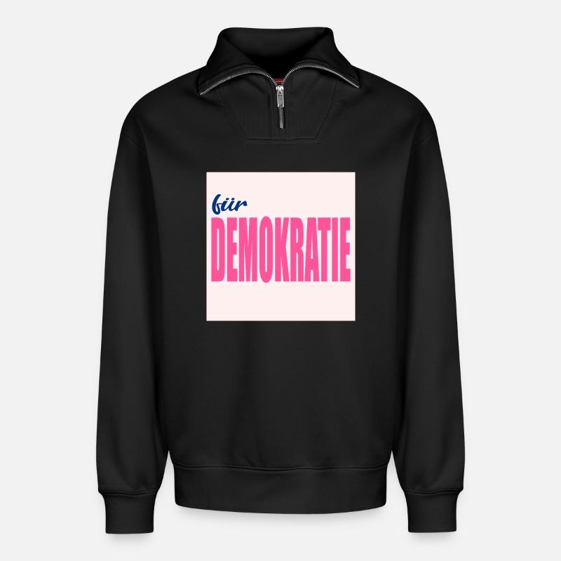 VALUES FOR DEMOCRACY - Relaxed Unisex Organic Half Zip Sweatshirt – by SPREAD - black
