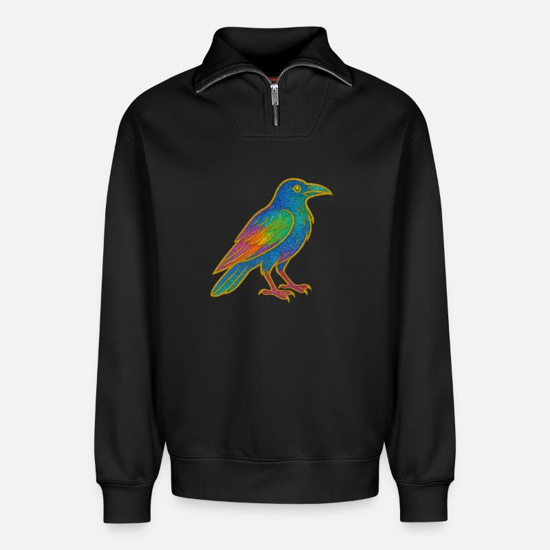 Rabe | Krähe | Regenbogen Vogel Glitzer Patch - Relaxed Unisex Organic Half Zip Sweatshirt – von SPREAD - Schwarz