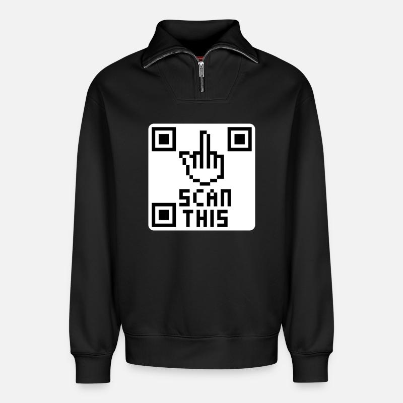 QRcode doigt d'honneur - Sweat unisexe décontracté en coton biologique à demi-zip – de SPREAD - noir