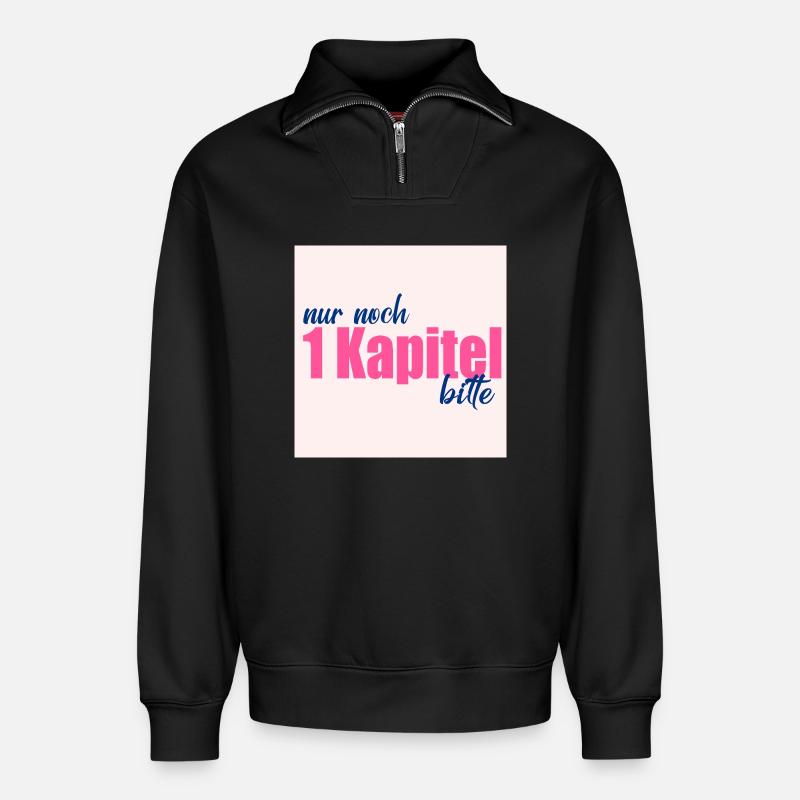 BÜCHER LIEBEN LESEN KAPITEL - Relaxed Unisex Organic Half Zip Sweatshirt – von SPREAD - Schwarz