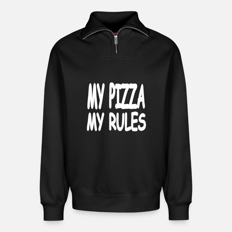 Pizza - Sweat unisexe décontracté en coton biologique à demi-zip – de SPREAD - noir