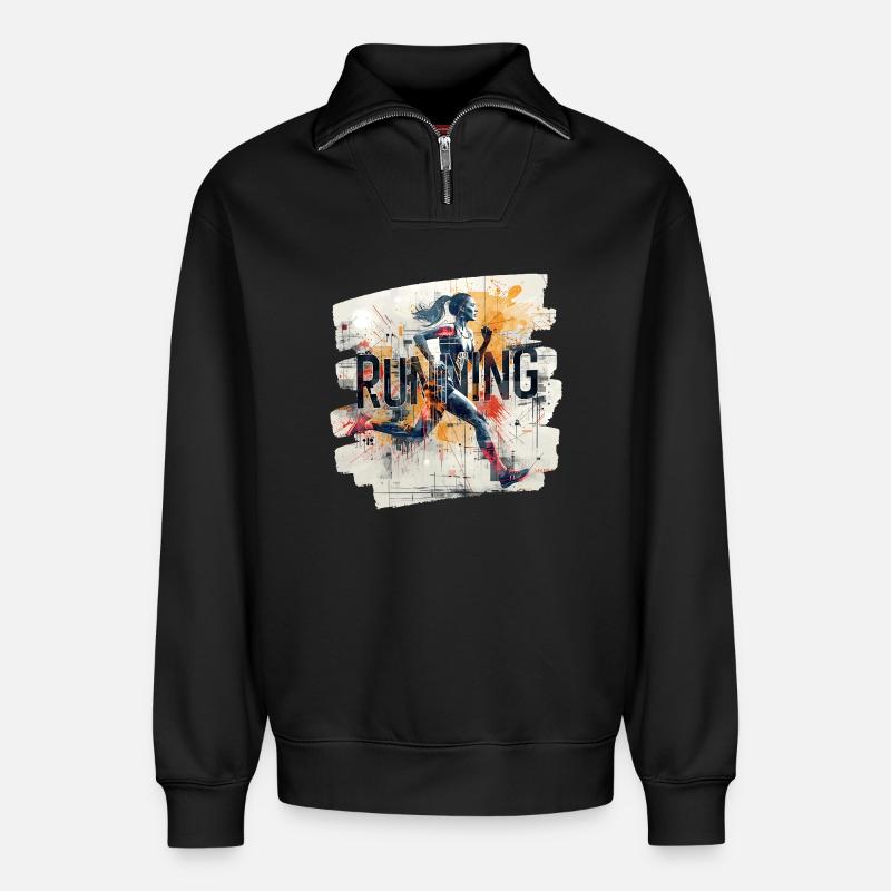 🏃‍♀️ Running – Energie in Bewegung - Relaxed Unisex Organic Half Zip Sweatshirt – von SPREAD - Schwarz