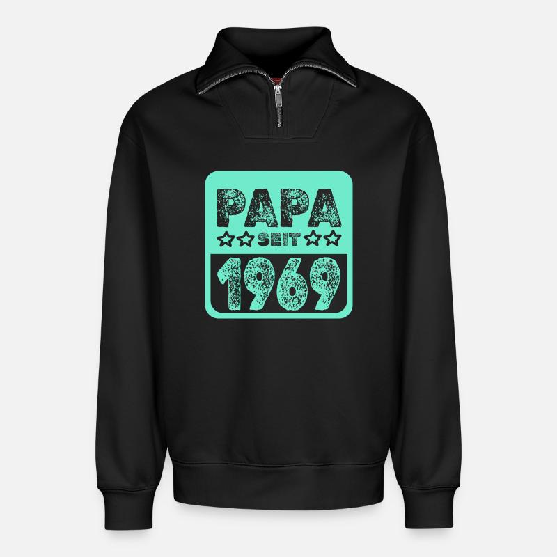 1969 - Relaxed Unisex Organic Half Zip Sweatshirt – von SPREAD - Schwarz