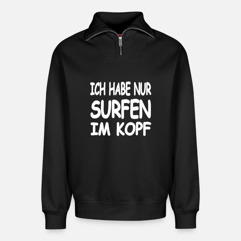 Surfing - Relaxed Unisex Organic Half Zip Sweatshirt – by SPREAD - black