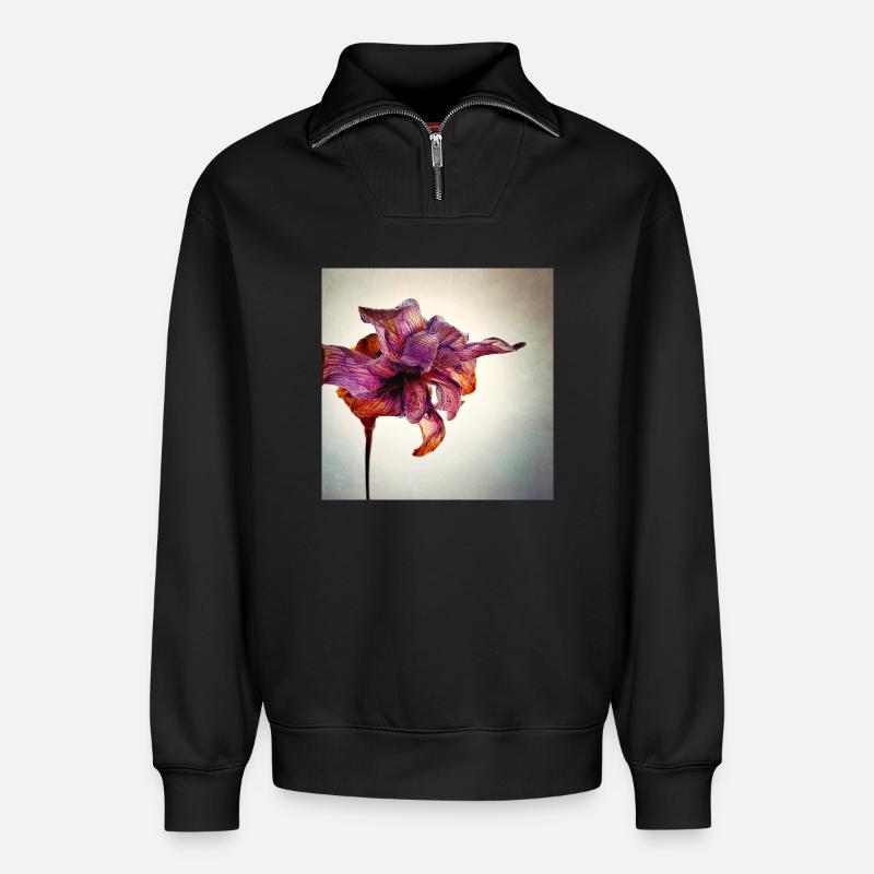 Verwelkte Blume - Relaxed Unisex Organic Half Zip Sweatshirt – von SPREAD - Schwarz