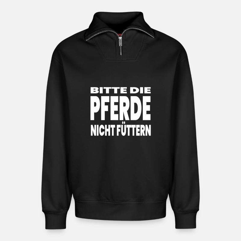 Chevaux - Sweat unisexe décontracté en coton biologique à demi-zip – de SPREAD - noir