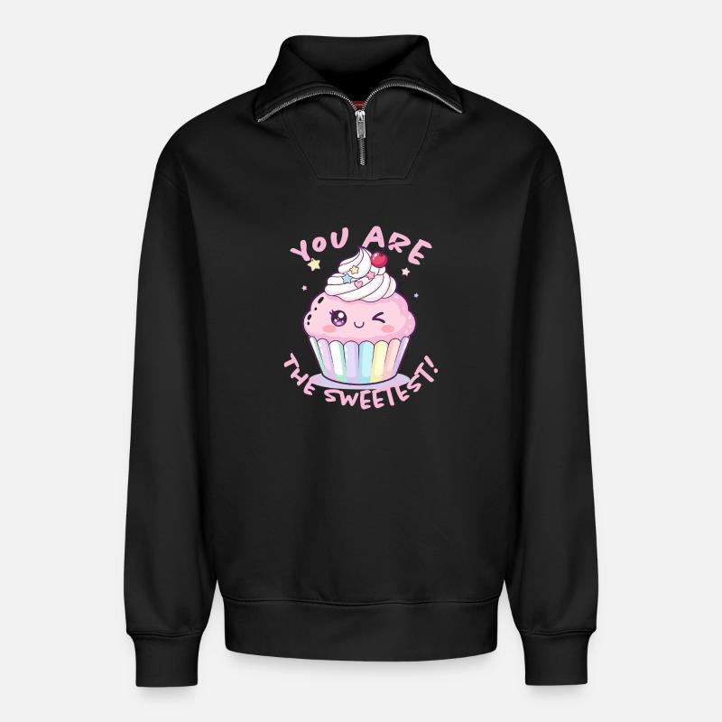 Du Bist Der Süßeste Cupcake - Relaxed Unisex Organic Half Zip Sweatshirt – von SPREAD - Schwarz