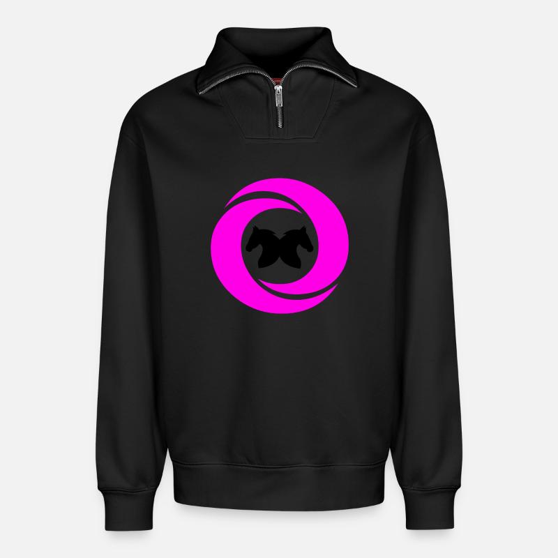 Chevaux - Sweat unisexe décontracté en coton biologique à demi-zip – de SPREAD - noir