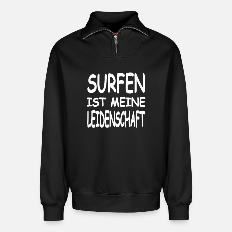 Surfen - Relaxed Unisex Organic Half Zip Sweatshirt – von SPREAD - Schwarz