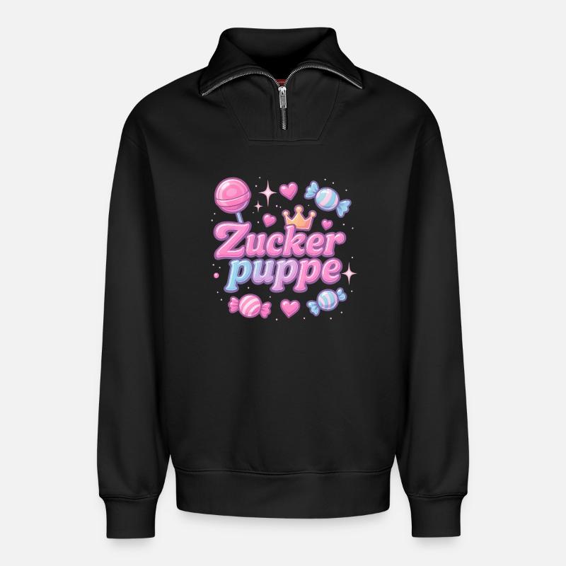 Sugar Doll / Y2K Nickname Statement Design - Relaxed Unisex Organic Half Zip Sweatshirt – by SPREAD - black