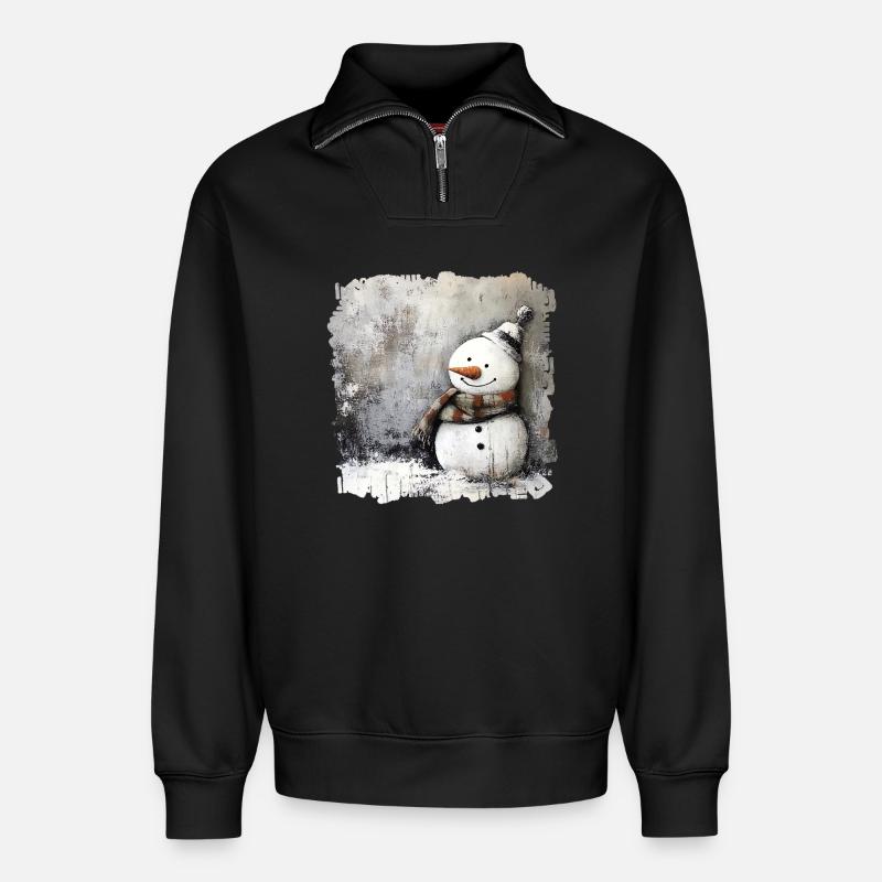 Winterlicher Schneemann mit Schal - Relaxed Unisex Organic Half Zip Sweatshirt – von SPREAD - Schwarz