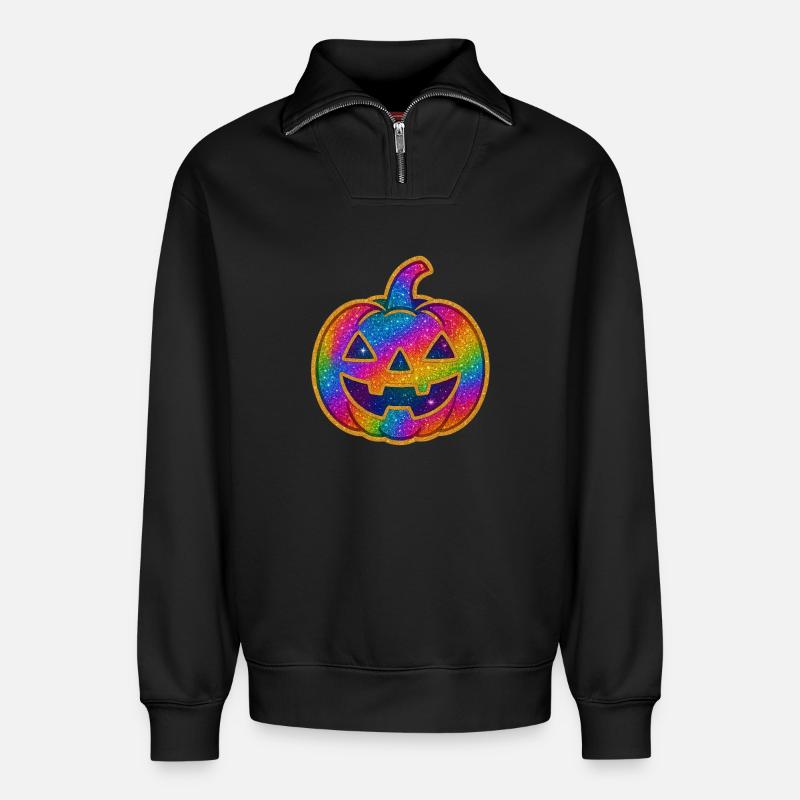 Regenbogen Glitzer Kürbis - Relaxed Unisex Organic Half Zip Sweatshirt – von SPREAD - Schwarz