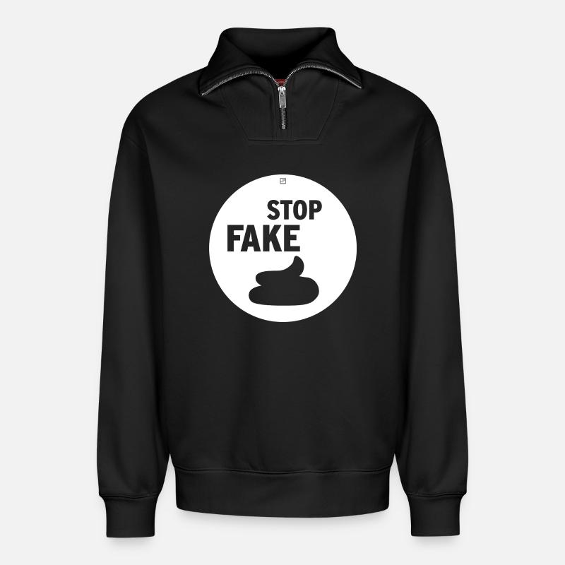 STOP FAKE - Relaxed Unisex Organic Half Zip Sweatshirt – von SPREAD - Schwarz