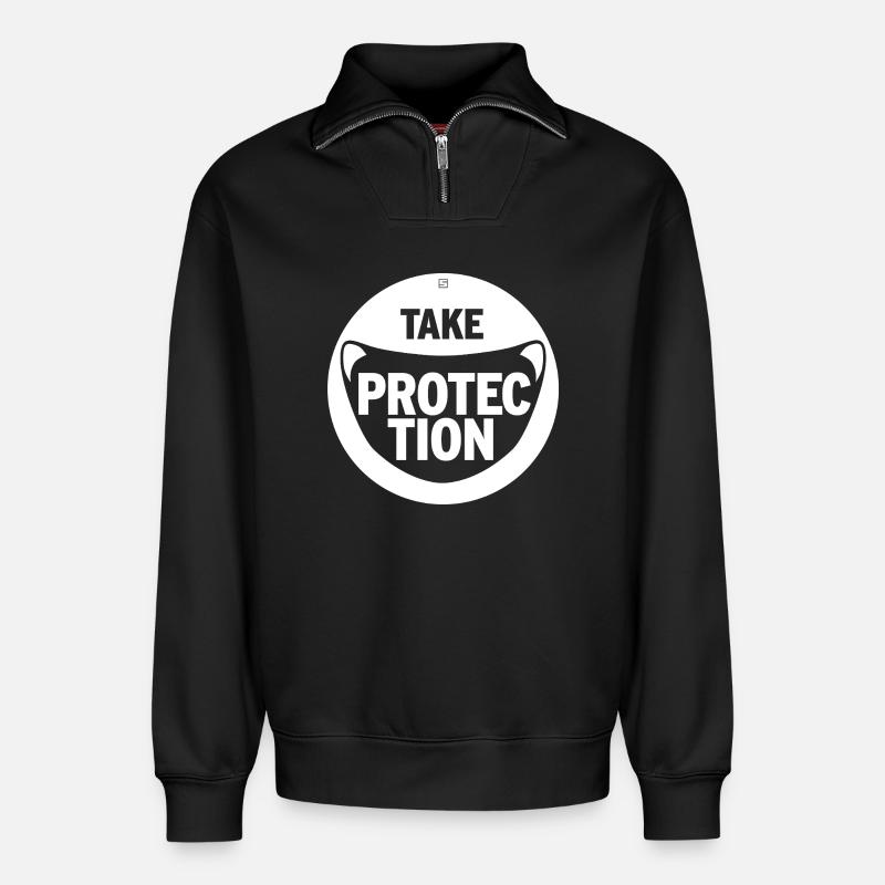 TAKE PROTECTION - Relaxed Unisex Organic Half Zip Sweatshirt – von SPREAD - Schwarz