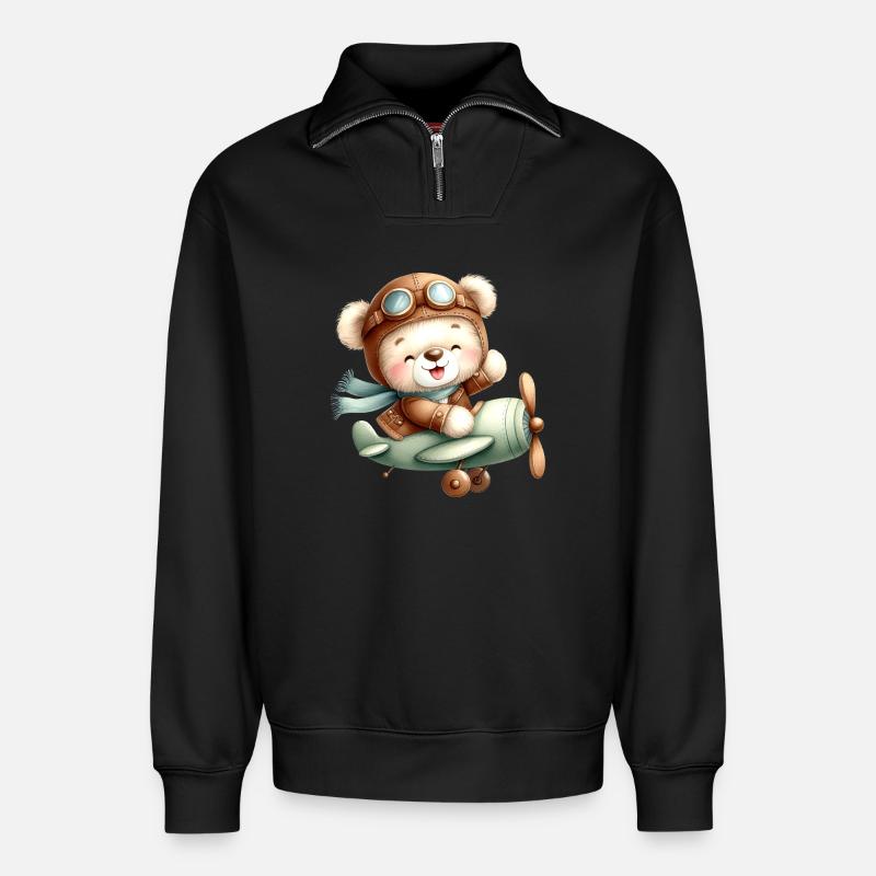 Flieger-Teddy - Relaxed Unisex Organic Half Zip Sweatshirt – von SPREAD - Schwarz
