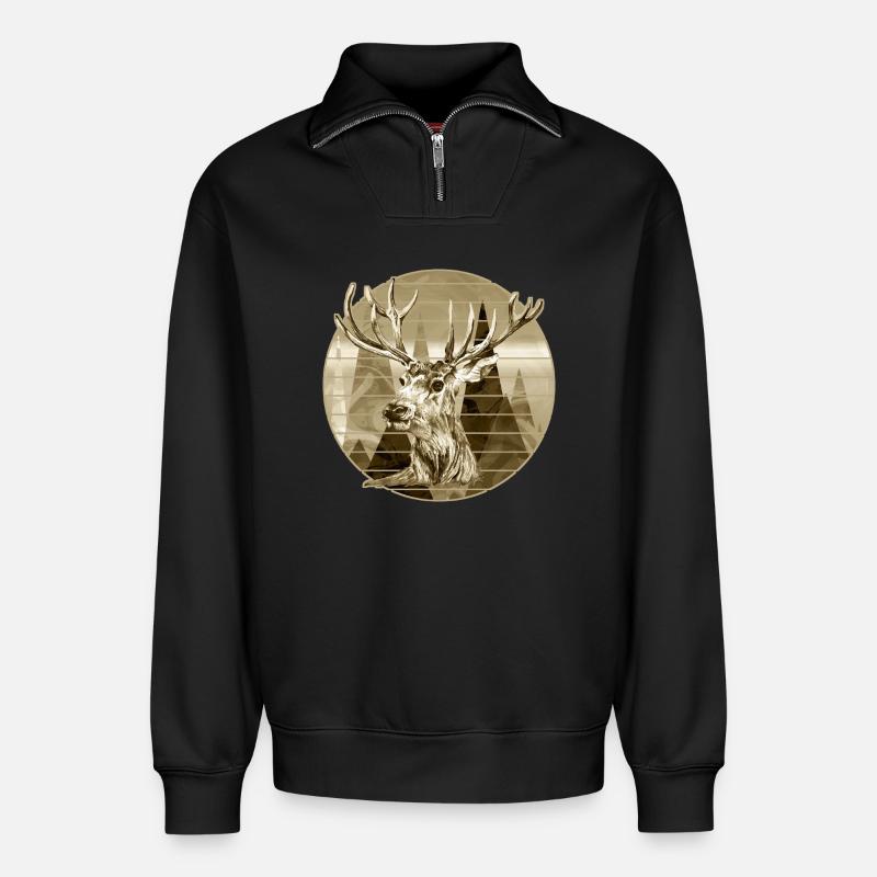 Cerf - Sweat unisexe décontracté en coton biologique à demi-zip – de SPREAD - noir