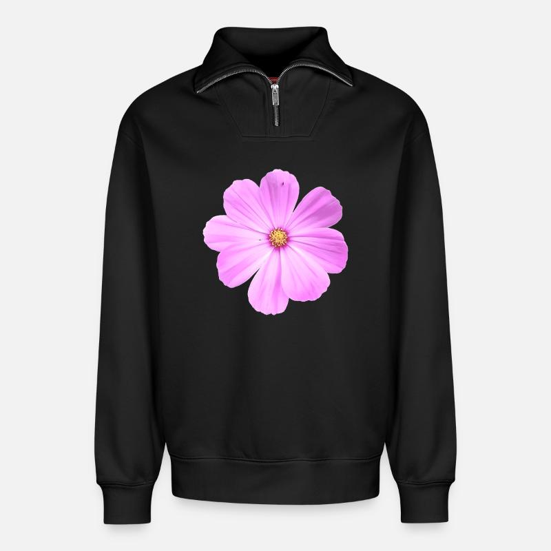 fleur - Sweat unisexe décontracté en coton biologique à demi-zip – de SPREAD - noir