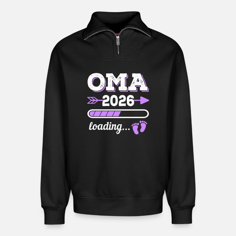 Oma 2026 Loading Schwangerschaft Geschenkidee - Relaxed Unisex Organic Half Zip Sweatshirt – von SPREAD - Schwarz