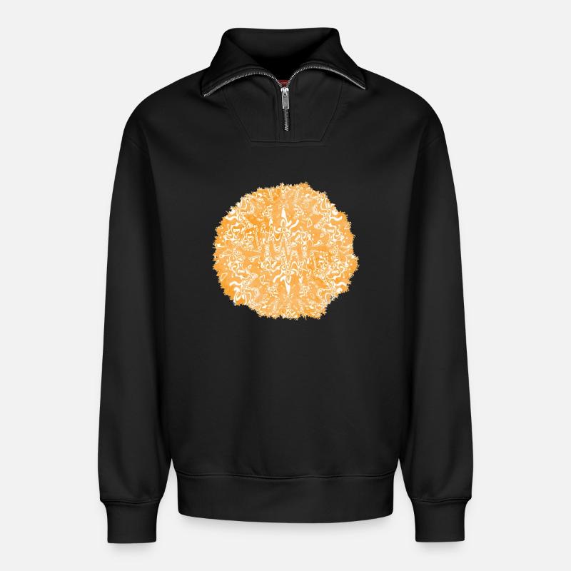 Orange tie-dye circle pattern - Relaxed Unisex Organic Half Zip Sweatshirt – by SPREAD - black