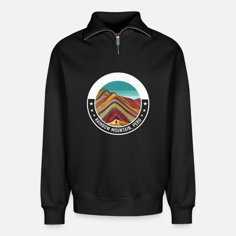 Regenbogenberg Peru Farbexplosion - Relaxed Unisex Organic Half Zip Sweatshirt – von SPREAD - Schwarz