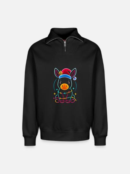 Donkey Elf Christmas Funny Gift - Relaxed Unisex Organic Half Zip Sweatshirt – by SPREAD - black