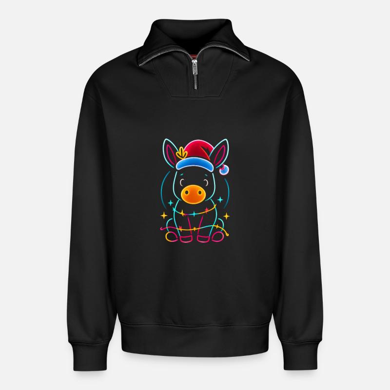 Donkey Elf Noël Drôle Cadeau - Sweat unisexe décontracté en coton biologique à demi-zip – de SPREAD - noir