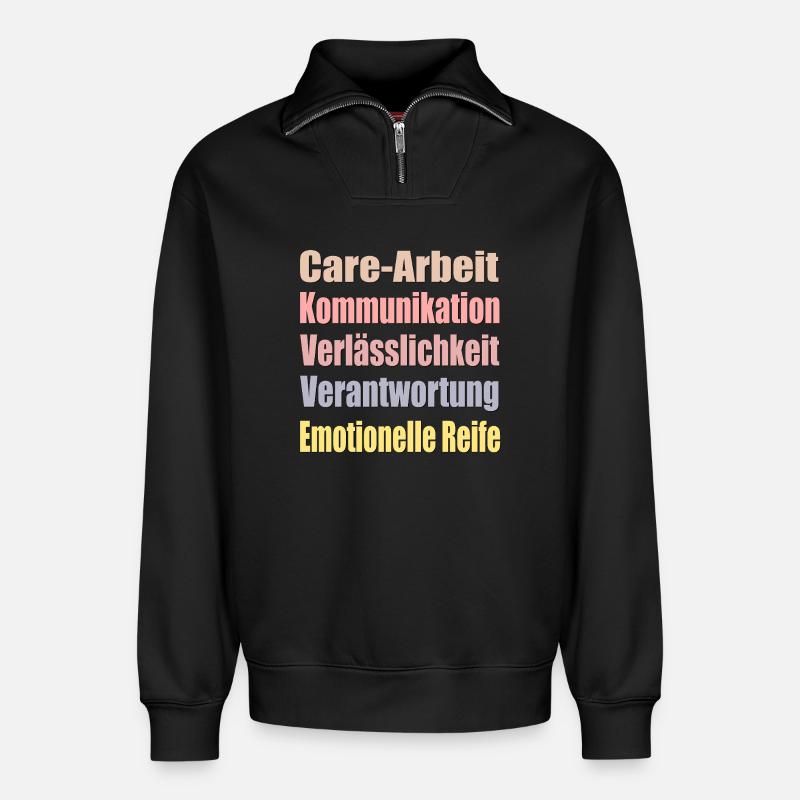 Beziehung Partnerschaft Liebe - Relaxed Unisex Organic Half Zip Sweatshirt – von SPREAD - Schwarz