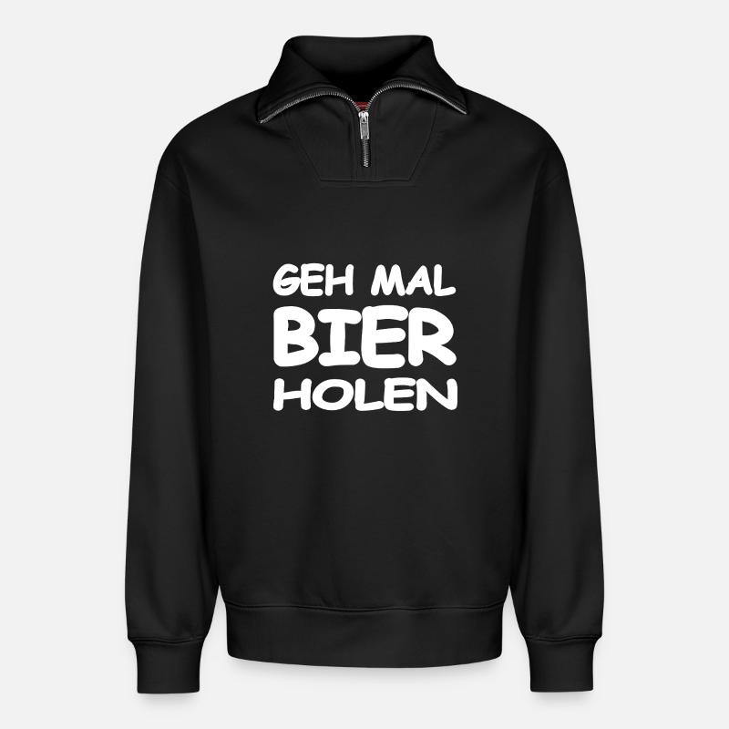 Bier - Relaxed Unisex Organic Half Zip Sweatshirt – von SPREAD - Schwarz