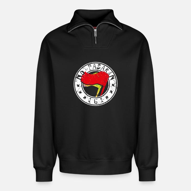no pasaran 161 - Relaxed Unisex Organic Half Zip Sweatshirt – von SPREAD - Schwarz