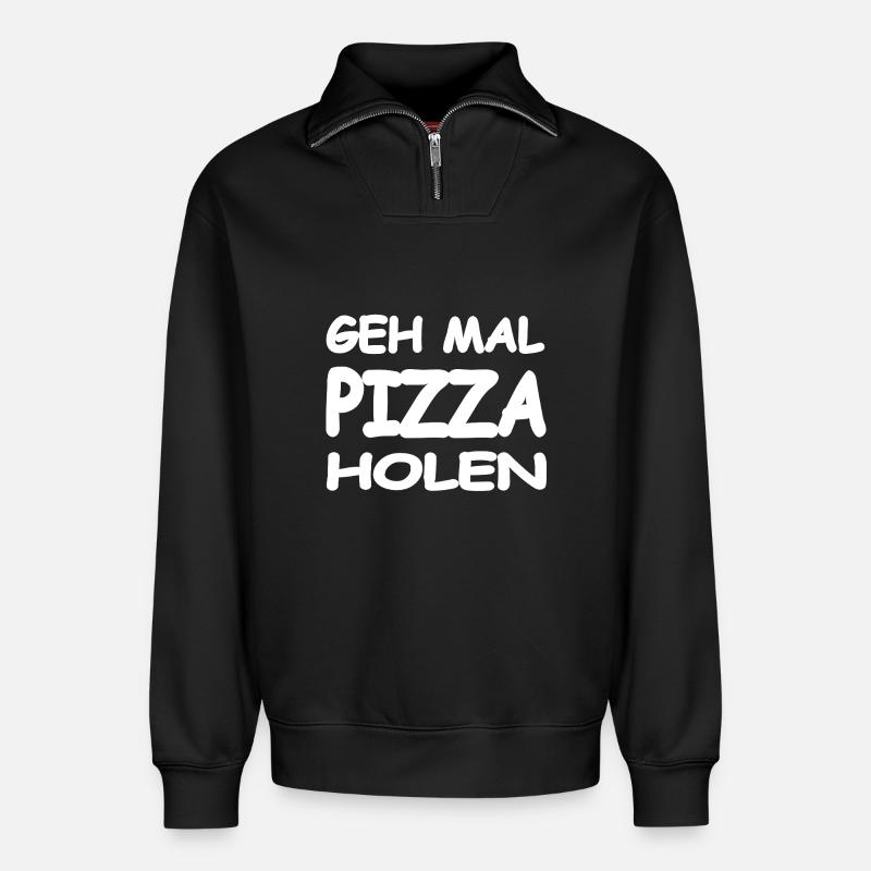 Pizza - Relaxed Unisex Organic Half Zip Sweatshirt – von SPREAD - Schwarz
