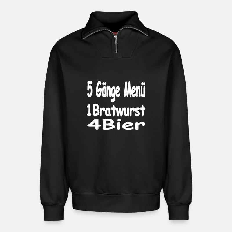 Bier - Relaxed Unisex Organic Half Zip Sweatshirt – von SPREAD - Schwarz