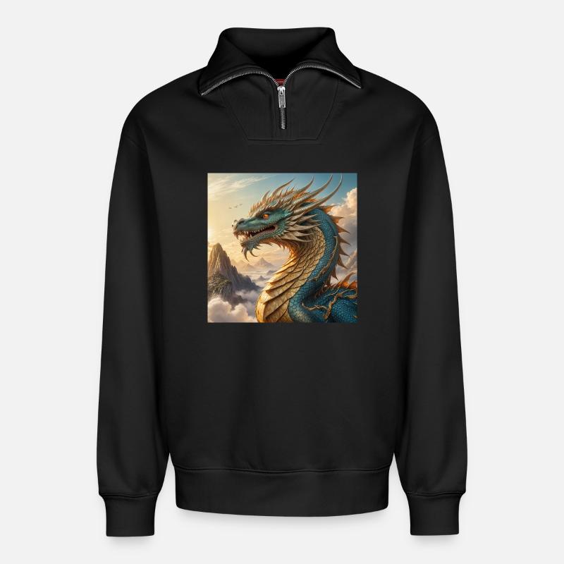 Feuerdrache  - Relaxed Unisex Organic Half Zip Sweatshirt – von SPREAD - Schwarz